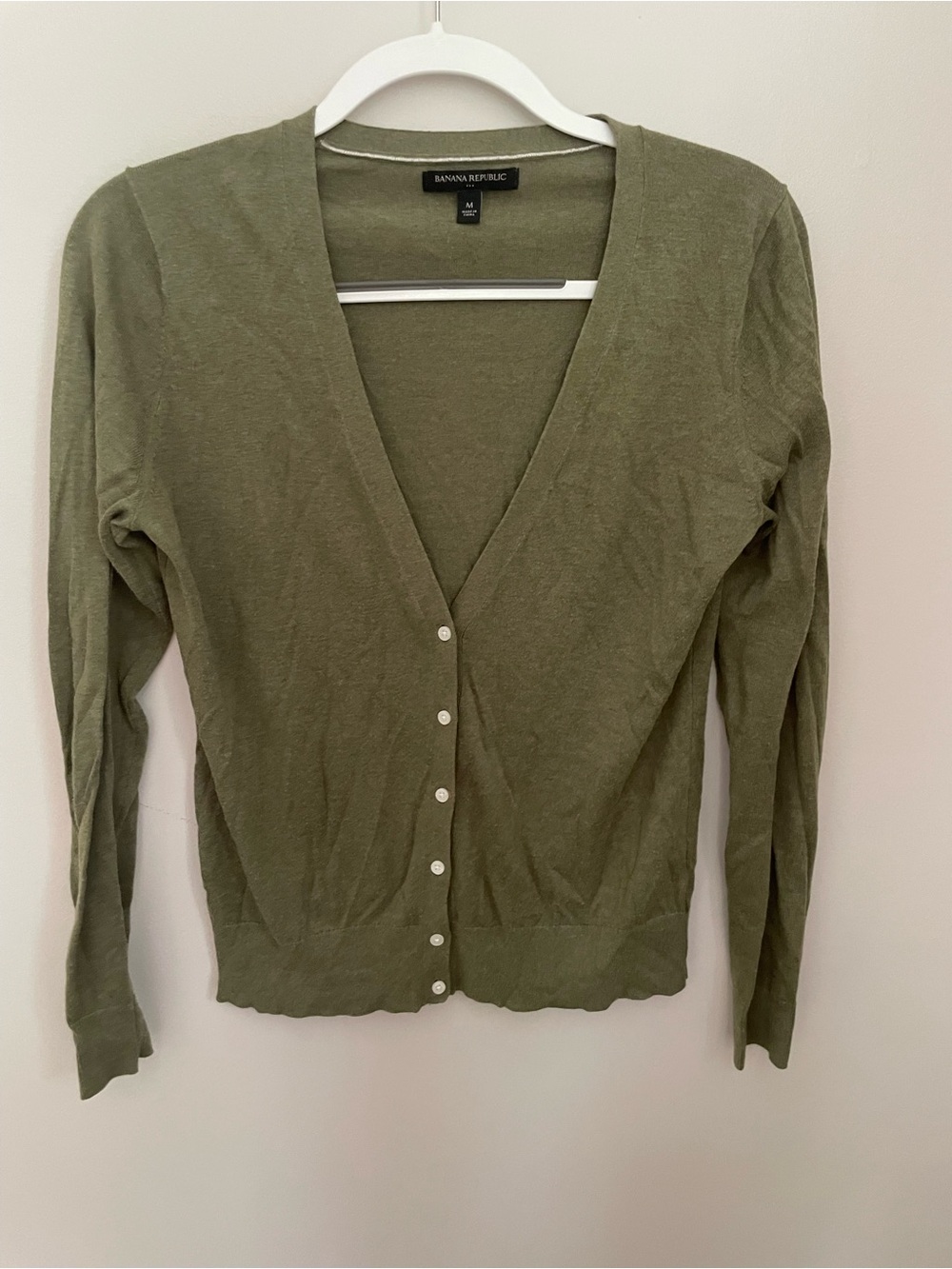 Banana Republic Olive Green Cardigan Medium Lightweight V Neck Button Sweater